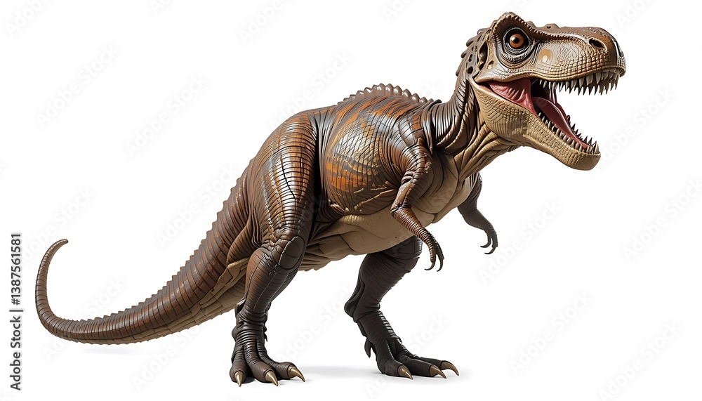 Fototapeta premium Realistic Tyrannosaurus Rex with Open Mouth Roaring on White Background