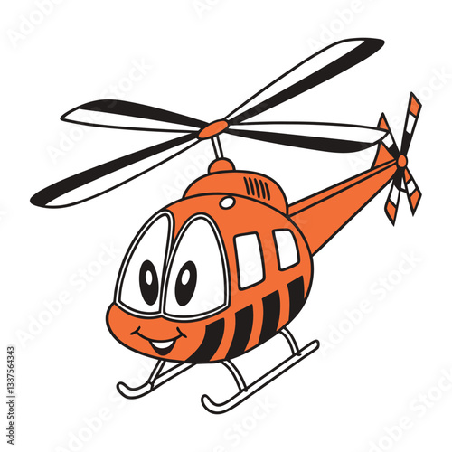 A Cute Cartoon Helicopter Smiling and Flying High