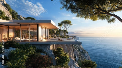 Modern cliffside residence offering panoramic ocean views and serene ambiance