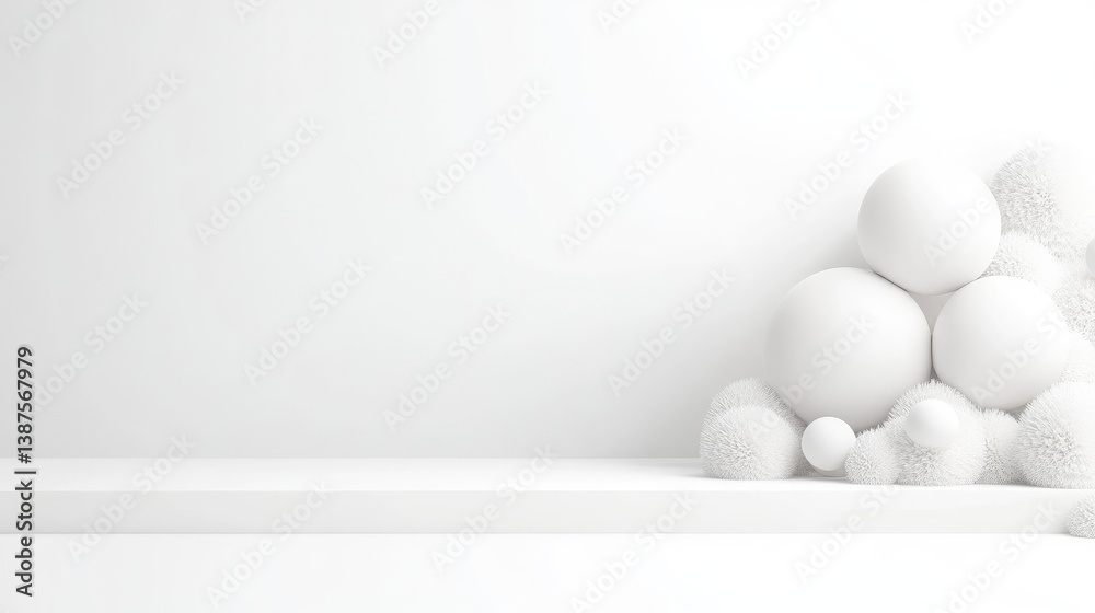Fototapeta premium Minimalist white display backdrop with smooth spheres