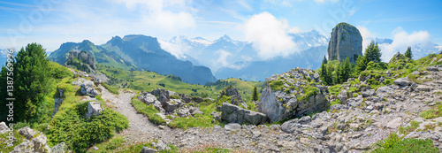stunning alps view at lookout point Daube mountain, Bernese Oberland. hiking round trail Schynige Platte - Oberberghorn.  switzerland.