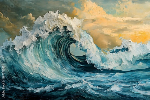 A large wave in the ocean, capturing its power and energy with its majestic blue color and dynamic shape