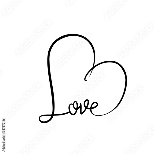 Heart shape design with the word love illustrated in a simple and elegant style