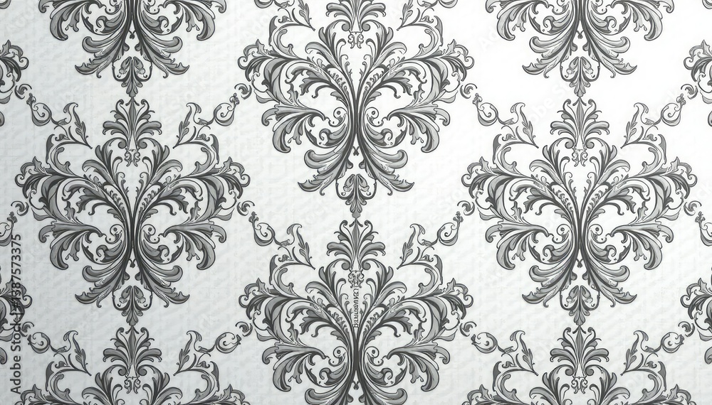 Classic damask pattern featuring acanthus leaves and swirling vines in grey scale , style, classic Classic damask pattern featuring acanthus leaves and swirling vines in grey scale , style, classic
