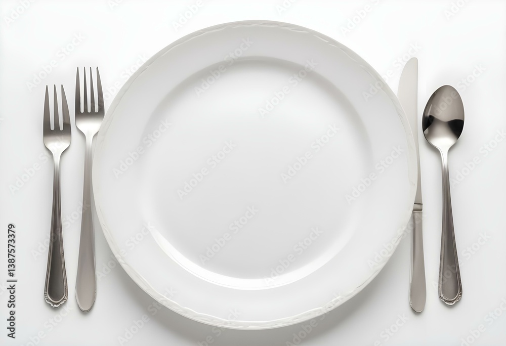 Plate and cutlery. Isolated on white background Plate and cutlery. Isolated on white background