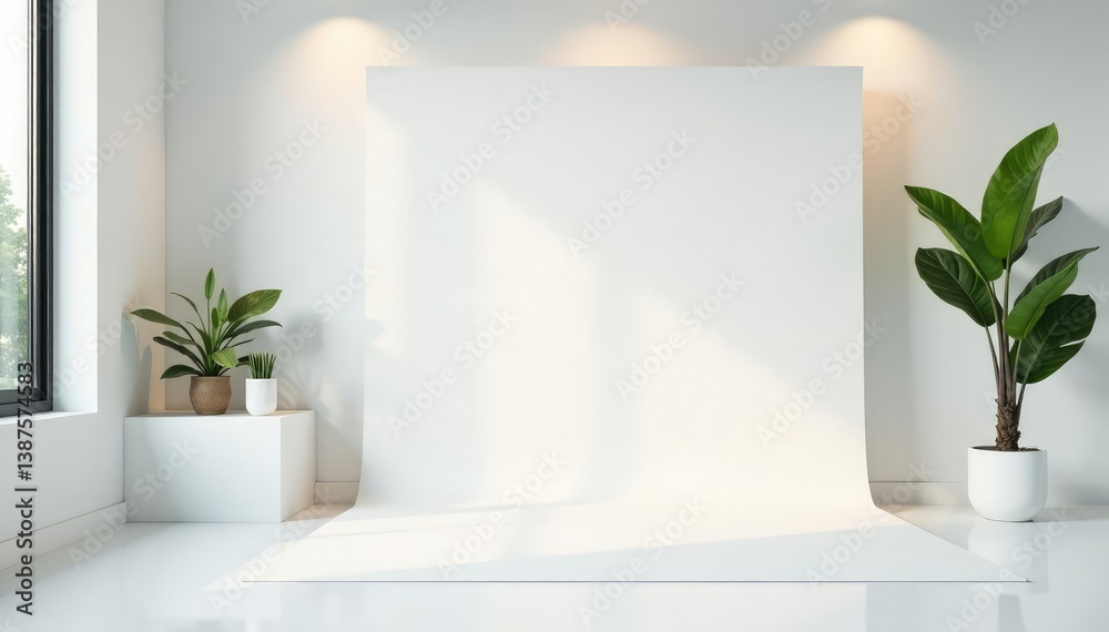 Clean, minimalist white backdrop for product display, promotion, frame, background