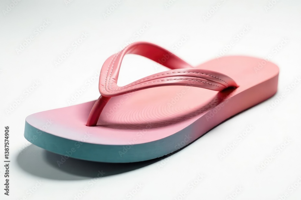 Close-up of a flip-flop against a stark white backdrop, close up, isolated object, clean Close-up of a flip-flop against a stark white backdrop, close up, isolated object, clean