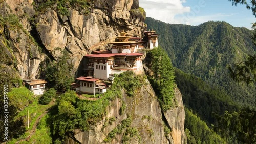 The amazing Tiger's Nest Monastery in Bhutan. Time Lapse.