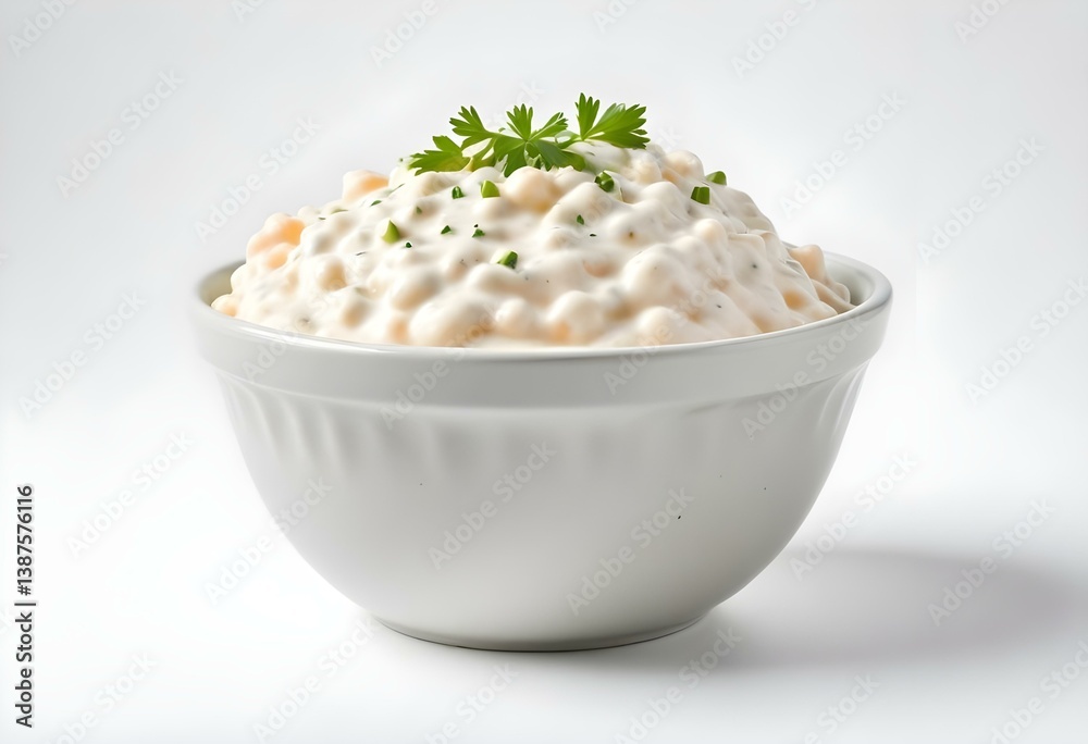 Bowl with tartar sauce isolated on white background