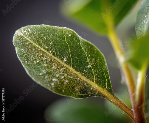 a plant leaf showing signs of damage from spider mites.  photo
