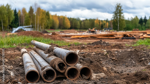 Wallpaper Mural  HDPE Pipes Lying on Ground at Construction Site Torontodigital.ca