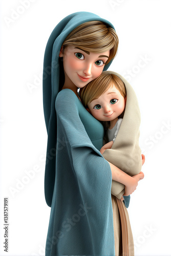 3D cartoon biblical  Mary and Baby Jesus Illustration PNG