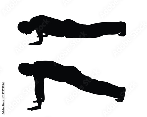 Man Doing Push Ups Side View Silhouette. Sports, people and activities vector art