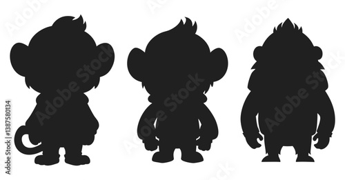 Cartoon Monkey and Chimpanzee animal silhouette set