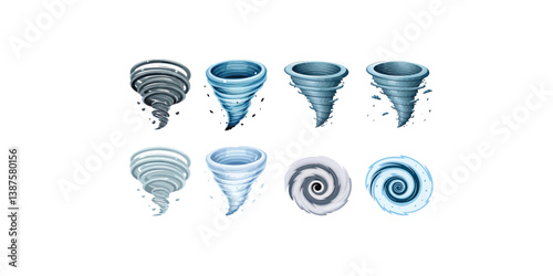 Print   Tornado. Hurricane. 3d vector icon set  isolated on white background
