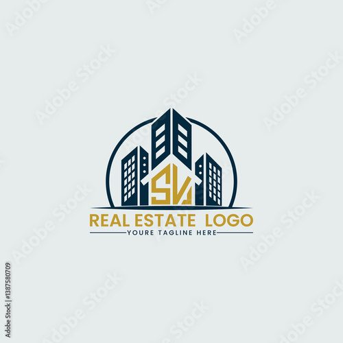 Elegant SV Real Estate Logo with Urban Skyline