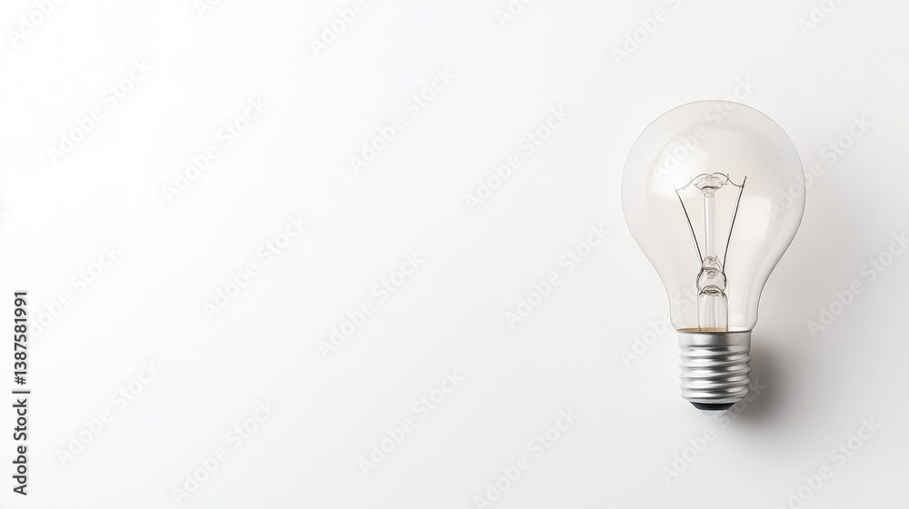 A clear glass light bulb with a silver base sits on a white background. The image is simple, clean, and high-resolution. The style is minimalist and modern. The color palette is monochromatic, crea A clear glass light bulb with a silver base sits on a white background. The image is simple, clean, and high-resolution. The style is minimalist and modern. The color palette is monochromatic, crea