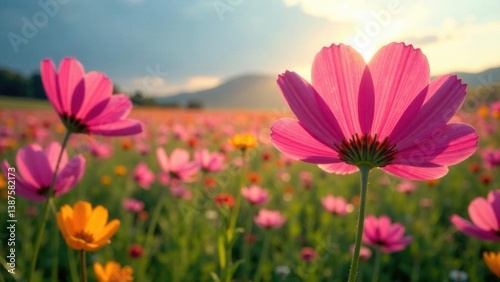 beautiful cosmos flower field