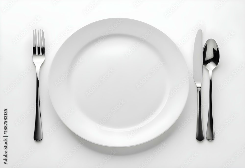 Plate and cutlery. Isolated on white background