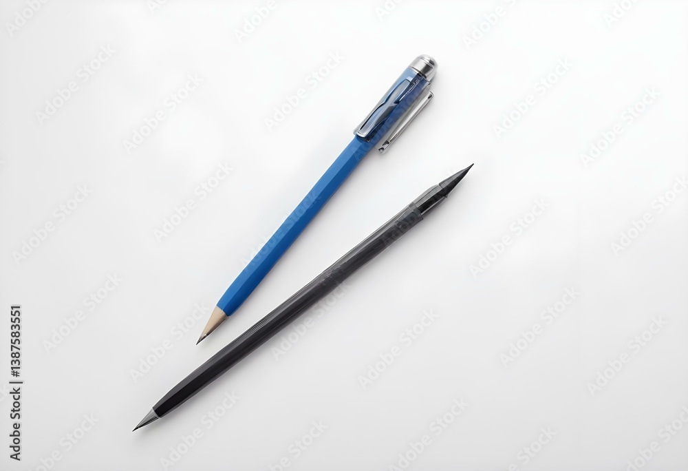 Blank paper with mechanical pencil isolated on white Blank paper with mechanical pencil isolated on white