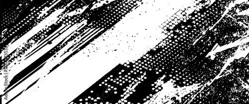 Obraz na płótnie Vector modern abstract black splat grunge background with halftone dots pattern texture. w salonie