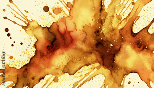 Watercolor brown tea coffee stains with drops, streaks, splashes on a white background. For design and decor of backgrounds, banners, leaflets.