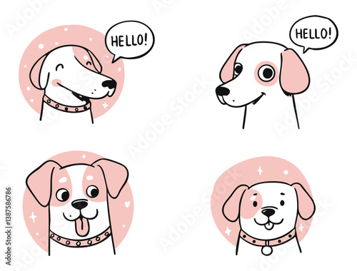 Cute pink and white doodle dogs saying hello