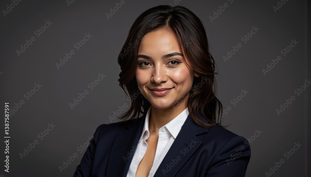 Confident businesswoman smiling against a dark background Confident businesswoman smiling against a dark background
