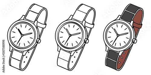 Stylish Vector Watch Designs with Leather and Metal Straps