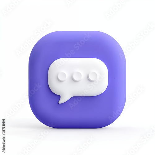 3D Minimalist Speech Bubble Icon on Purple Background  