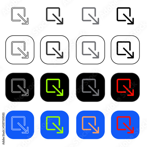 Free Download black and white bottom right square arrow icon and color button - GFXLoad