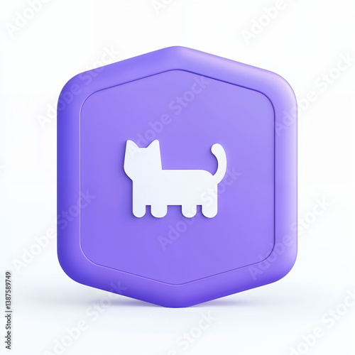 Minimalist Cat Icon in Purple Hexagon Background  