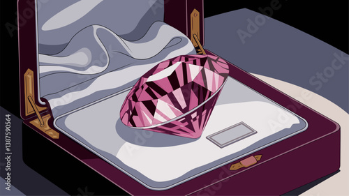 A stunning pink diamond glimmers beautifully in a plush velvet jewelry case, symbolizing elegance and luxury.