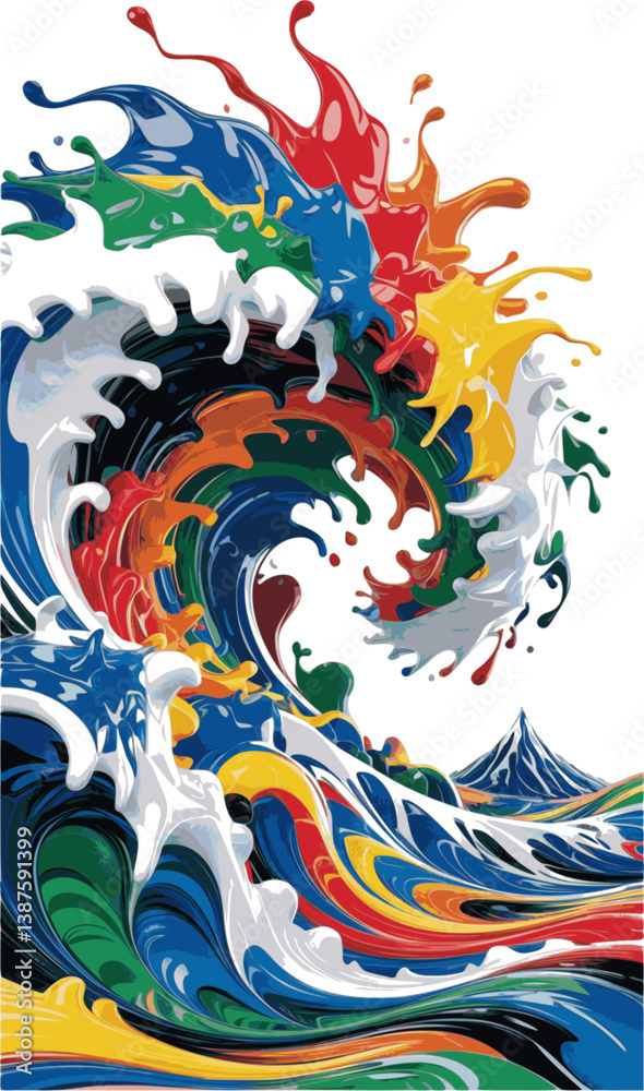 Obraz premium Colorful Paint Wave - Vibrant Wave Vector Artwork - Wave of Colors