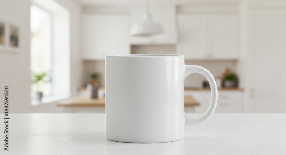 Clean White Mug Mockup on Kitchen Countertop for Custom Designs and Branding Clean White Mug Mockup on Kitchen Countertop for Custom Designs and Branding