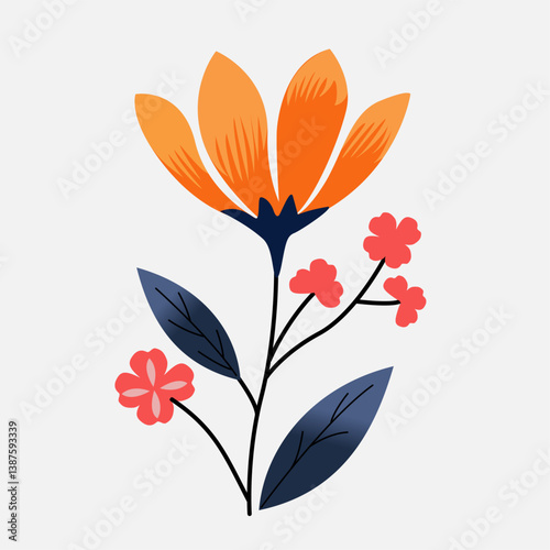 Charming Flat Design Floral Illustration Set with Abstract Wildflowers for Modern Graphic Design Needs