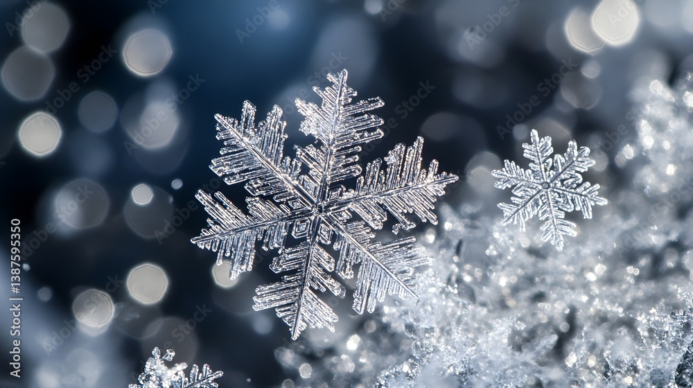 Delicate snowflakes descend from the sky, displaying intricate patterns in a mesmerizing, ever-changing dance. Delicate snowflakes descend from the sky, displaying intricate patterns in a mesmerizing, ever-changing dance.