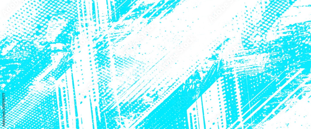 Vector blue style painted grunge texture background design with halftone dots pattern texture