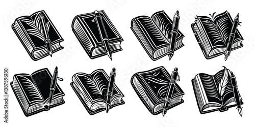 Books vector silhouette set of black and white striped socks