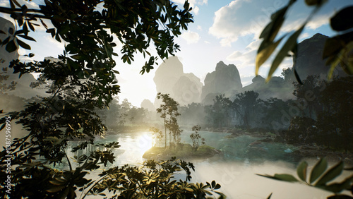 landscape with trees and mountains