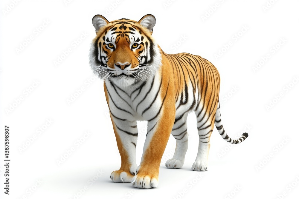 Obraz premium Tiger standing on a white background looking at the camera.