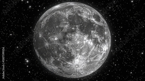 A seamless, high-detail background texture showcasing the intricate beauty of the moon's surface. Close-up shot of a tileable greyscale pattern featuring craters, rocks, furrows, and other lunar 