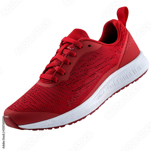 Sporty Red Trainers with Breathable Mesh Upper Isolated on Transparent Background