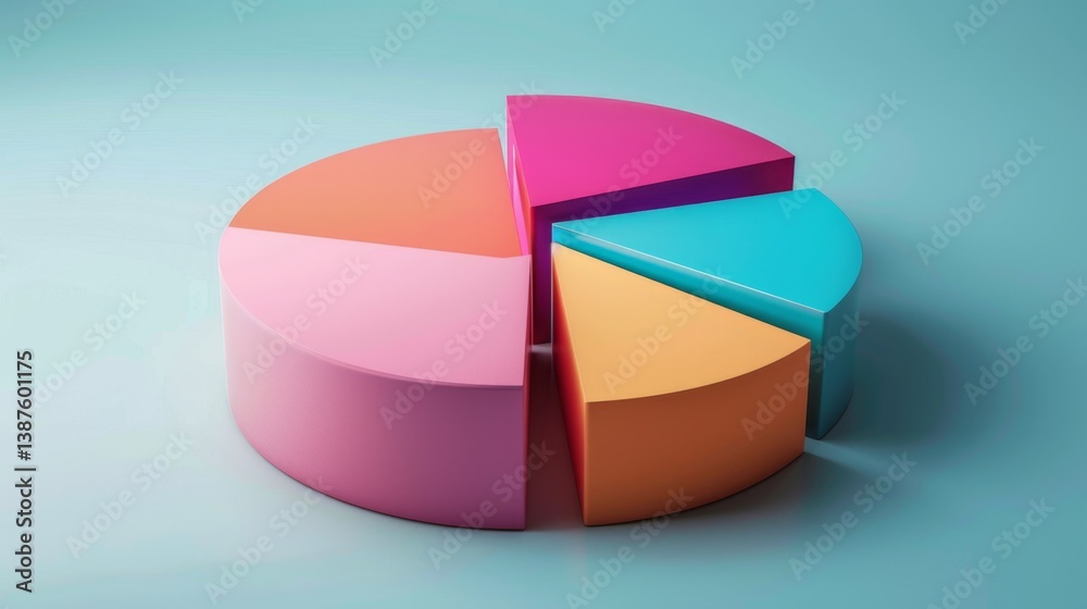Obraz premium Simple D pie chart with large, bold parts in complementary colors, clear labels on a neutral background
