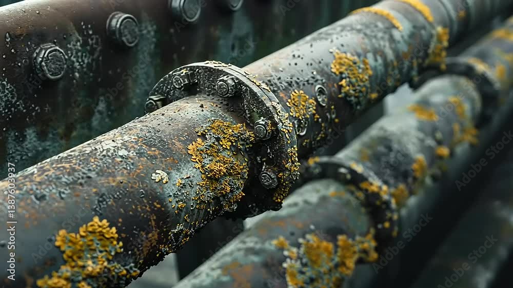 Rusty Pipes Covered in Lichen: A Close-Up View of Industrial Decay Rusty Pipes Covered in Lichen: A Close-Up View of Industrial Decay