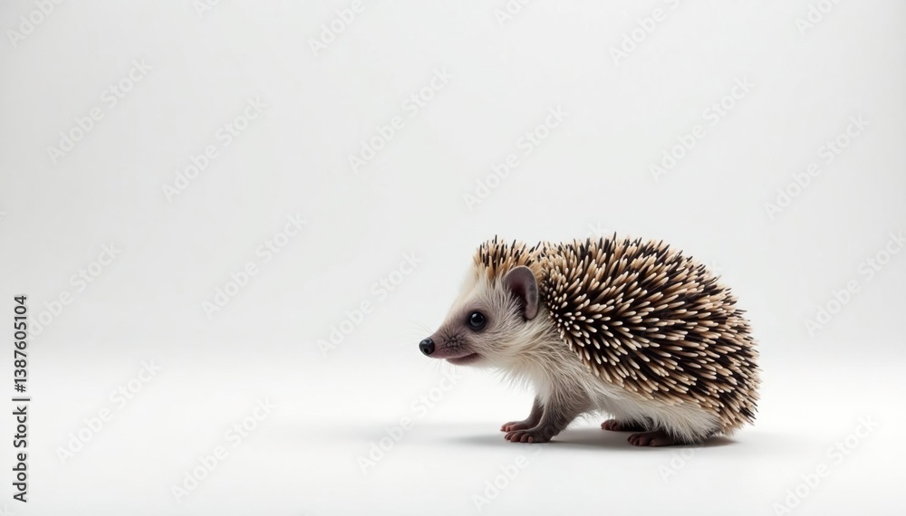 Obraz premium A lone hedgehog against a stark white backdrop , wild animal, unusual, cute animal