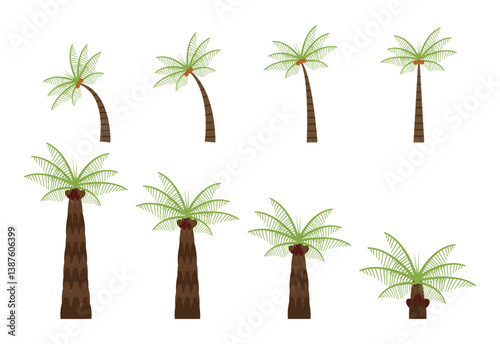 Detailed Palm Oil Tree and Coconut Tree Illustration set in Flat Style
