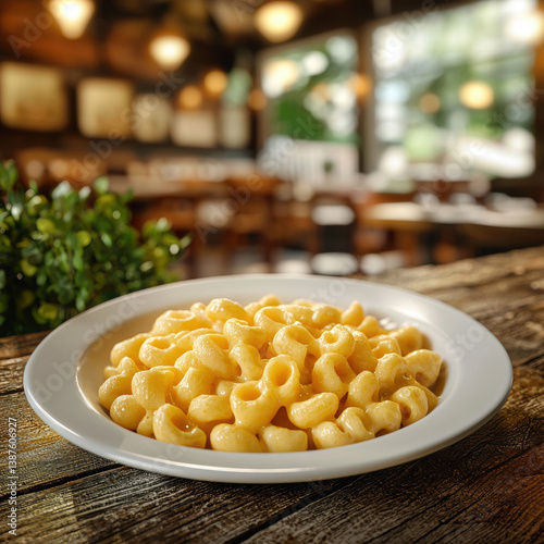 Wallpaper Mural Creamy macaroni and cheese served on white plate, showcasing delicious and comforting dish in cozy restaurant setting Torontodigital.ca