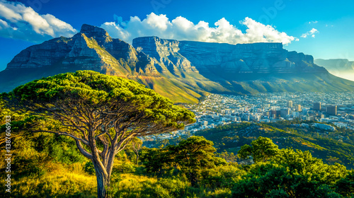 A panoramic view of Cape Town's Table Mountain with the city