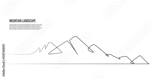 One continuous line drawing of mountain range landscape,  Adventure winter sports concept isolated on white background.